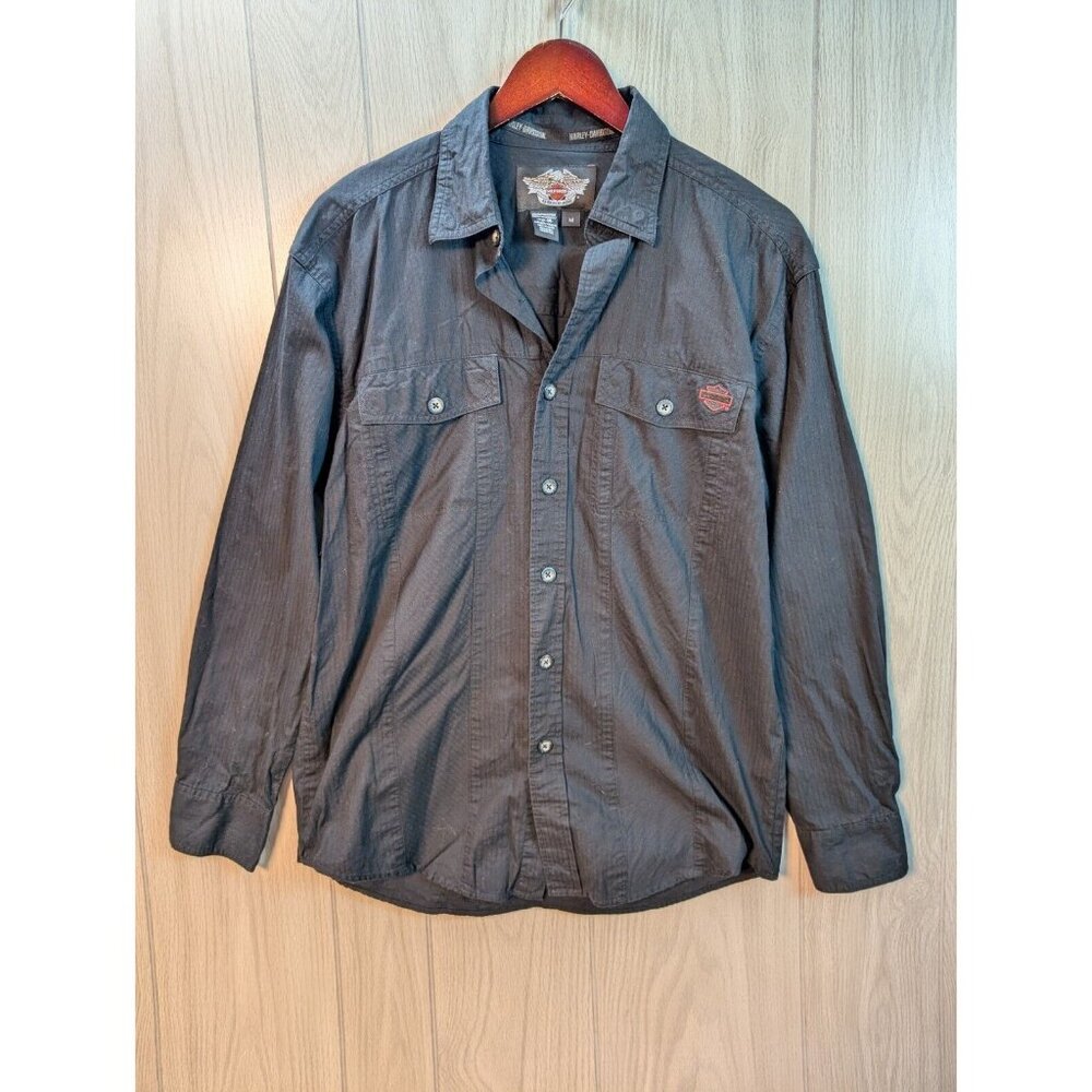 Harley Davidson Shirt Adult  Medium Black Embroidered Logo Long Sleeves Mens
